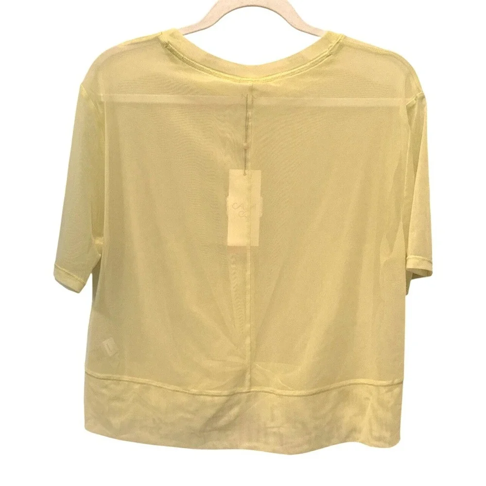 New CALIA Mesh Front Twist Top Medium Yellow Cropped Tee Sheer Activewear Layer - Picture 4 of 9